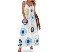 Anceky Vestito Lungo da Donna, Casual, con Spalline Sottili Regolabili, Scollo a V, Prendisole, Talismano Magico Contro Gli Occhi malvagi