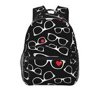 Anceky Zaini da viaggio per laptop con occhiali bianchi e cuori rossi, leggeri, da giorno, di grande capacità, per notebook, da lavoro, per yoga, spiaggia, escursionismo