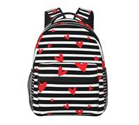 Anceky Zaini da viaggio per laptop con strisce orizzontali bianche e nere a forma di cuori rossi, leggeri, di grande capacità, per lavoro, yoga, spiaggia, escursionismo