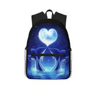 Anceky Zaino compatto e casual con luna a forma di cuore e code di balena, ideale per viaggi e tempo libero, unisex.