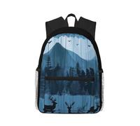 Anceky Zaino compatto e casual con sagoma di cervo in un paesaggio montano, ideale per viaggi e tempo libero, unisex.