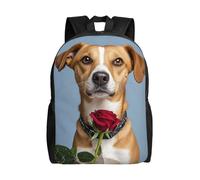 Anceky Zaino da viaggio casual leggero impermeabile con cane che tiene una rosa, per uomo e donna