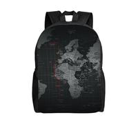 Anceky Zaino da viaggio casual leggero impermeabile con mappa del mondo nera, per uomo e donna