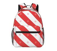 Anceky Zaino da viaggio leggero con motivo a fiocco di neve, strisce diagonali bianche e rosse, per laptop, grande capacità, per lavoro, yoga, spiaggia, escursionismo