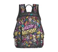 Anceky Zaino da viaggio per laptop con scarabocchio e buon compleanno, zaino sportivo, borsa a tracolla leggera, grande borsa da lavoro con tasche multiple per il campeggio