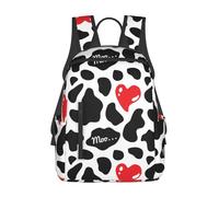 Anceky Zaino da viaggio sportivo con stampa di mucca bianca e nera, cuore rosso, muggito, borsa a tracolla leggera, grande borsa da lavoro con tasche multiple per il campeggio