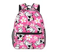 Anceky Zaino leggero da viaggio con motivo a mucca, fiori bianchi e rosa, grande capacità, per notebook, borsa da lavoro, per yoga, spiaggia, escursionismo