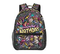 Anceky Zaino leggero da viaggio con motivo a scarabocchio e buon compleanno, per laptop, grande capacità, per lavoro, yoga, spiaggia, escursionismo