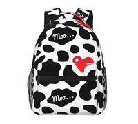 Anceky Zaino leggero da viaggio con stampa di mucca bianca e nera, con cuore rosso e muggito, grande capacità, per notebook, borsa da lavoro, per yoga, spiaggia, escursionismo