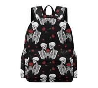 Anceky Zaino leggero per college, viaggi e tempo libero, con rosa, teschio e scheletro, per me