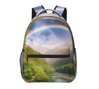 Anceky Zaino per laptop da 15,6 pollici con motivo Mountain Valley With Rainbow per donne e uomini, stile casual, con cani hu e neve.