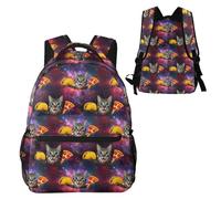 Anceky Zaino per laptop Galaxy Space Kitten Cat Eat Taco Pizza, resistente all'acqua