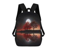 Anceky Zaino per laptop resistente e carino con albero rosso, lago e luna, piccolo zaino da uomo