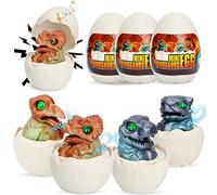 Ancesfun 4 Pezzi di Uova di Pasqua, Dinosauri all'Interno con Suoni e Luci, Giocattoli con Funzione di Auto a Retrocarica,