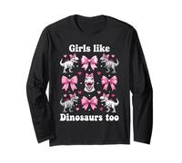 Anche alle Ragazze piacciono i Dinosauri Pink Bow T-Rex Dino Lover Coquette Maglia a Manica