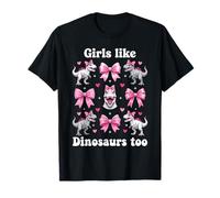 Anche alle Ragazze piacciono i Dinosauri Pink Bow T-Rex Dino Lover Coquette Maglietta