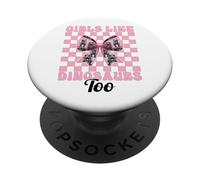 Anche alle ragazze piacciono i dinosauri Trex Tyrannosaurus Rex Coquette Bow PopSockets PopGrip Adesivo