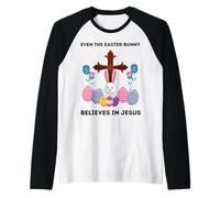 Anche il coniglietto pasquale crede in Gesù Funny Christian Love Maglia con Maniche Raglan
