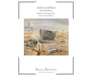 Anchor and Boats Cross Stitch Pattern - Eric Ravilious: Regular and Large Print Cross Stitch Pattern