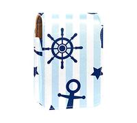Anchor - Custodia per rossetti, con timone nautico, a righe, blu, portatile, da viaggio, con specchio, mini scatola portaoggetti per rossetti, da donna, Multicolore, 9.5x2x7 cm/3.7x0.8x2.7 in