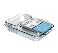 Anchor Hocking Oven Basics Glass Bakeware Set con scaldavivande, piatto per piatti, tazza di misurazione e coppette personalizzate con paletti, cristallo, 3-Piece Set