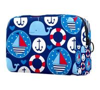Anchors, borsa per cosmetici da donna, con navi a vela e balene, borsa da viaggio per articoli da toeletta grande, pratica borsa organizer con cerniera, Multi, 18.5x7.5x13cm/7.3x3x5.1in, Beauty case