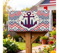 Anchors - Coperture magnetiche per cassette postali, stile nautico, vintage, faro, stelle, estate, rosso, decorazione per cortile, 53 x 64 cm