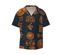 Ancient Elements - Camicia da uomo a maniche corte, casual, con bottoni, per vacanze e spiaggia, nero, XL