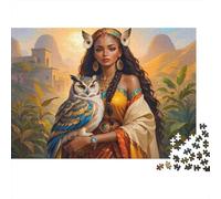 Ancient Goddess Owl Adult Jigsaw Puzzle: Woman with Owl in Desert Educational Game Decompression for Adults Teens & Home Decor 70x50cm/1000pcs