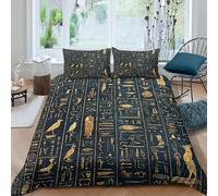 Ancient hieroglyphsSet Di Copripiumino ultra microfibra Set di 3 Pezzi stampa 3D con cerniera Egyptian art style copripiumino incluso federe aiosa ultra morbido for ragazze Double（200x200cm）