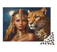 Ancient Queen with Leopard Colourful Queen & Leopard 1000 Pcs Jigsaw Puzzles Adults Beautiful Decoration Puzzle Birthday Gift 52x38cm/1000pcs