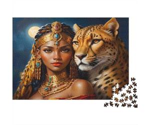Ancient Queen with Leopard Colourful Queen & Leopard 1000 Pcs Jigsaw Puzzles Adults Beautiful Decoration Puzzle Birthday Gift 52x38cm/1000pcs