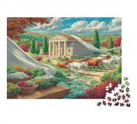 Ancient Temple with Running Horses Wildlife Puzzle 1000 Pezzi - Adulti Per Ideale, Gioco Familiare E Rilassamento, Regalo E Decorazione Da Parete 52x38cm/1000pcs