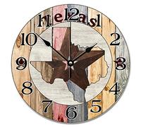 Ancient Western Texas Star Texas Map Rotondo Orologio Da Parete Facile Lettura Orologio Analogico Moderno Orologi Da Parete Per Bagno Camera Da Letto Casa 25Cm