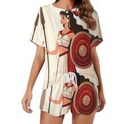 Ancient Wisdom And War Athena Set pigiama da donna camicia a maniche corte e pantaloncini 2 pezzi loungewear indumenti da notte, Stile:, S