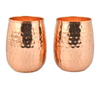 ANCIENTIMPEX Set di 2 bicchieri in puro rame martellato, 250 ml, design a botte per benefici ayurvedici per la salute.