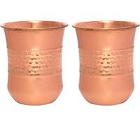 ANCIENTIMPEX Set di 2 bicchieri in rame, martellati e lisci, capacità 250 ml, per benefici per la salute dell'Ayurveda (curvi)