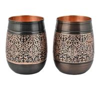ANCIENTIMPEX Set di 2 bicchieri in rame, motivo floreale, capacità 250 ml, per benefici ayurvedici per la salute (a botte).