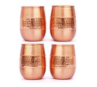 ANCIENTIMPEX Set di 4 bicchieri in rame puro (99,74%) martellato per benefici per la salute dell'Ayurveda - Capacità 250 ml