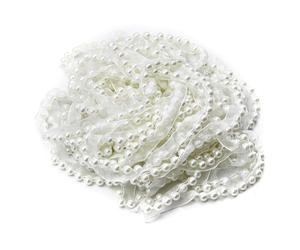ANCLLO 10 m Nastro di chiffon con perline bianche e perline 8 mm Nastro di pizzo con perle per decorazioni nuziali, cucito fai da te e artigianato fai da te
