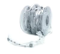 ANCLLO 10M Nastro di Perline Artificiali in Chiffon e Organza con Nastro di Pizzo per Matrimoni, Fiori, Natale, Cucito, Colore: Argento