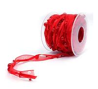 ANCLLO 10M Nastro di perline artificiali Nastro in chiffon e nastro di pizzo in organza Trim per fiori da sposa Decorazione albero di Natale Confezione artigianale per cucire-Rosso