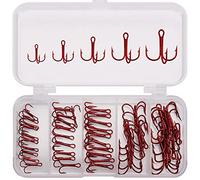 ANCLLO 50pcs Kit de anzuelos triples de Pesca - Anzuelos de Acero con Alto contenido de carbono Anzuelos de Pesca agudos fuertes de Curva Redonda para señuelos de cebo Duro Rojo