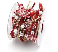 ANCLLO - 5M Nastro Pentagonale Stella e Perline, Nastro Decorativo Natalizio, Fai da Te Rosso Perla Artificiale Stringa per Albero di Natale, Imballaggio Regalo, Decorazione per Feste