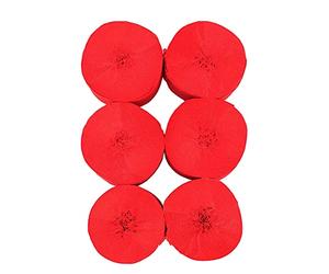 ANCLLO 6 rotoli di carta crespa da 4,5 cm x 25 m, strisce per appendere decorazioni per feste di compleanno, matrimoni e festival (Rosso)