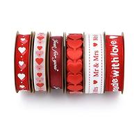 ANCLLO 6 rotoli di nastri per San Valentino stampati a forma di cuore, nastri di raso per confezioni regalo fai da te