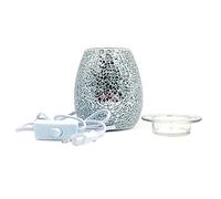 ANCLLO - Candeliere in vetro temperato a mosaico argentato, profumato, per sciogliere la cera a olio e scaldare il design artigianale a mosaico