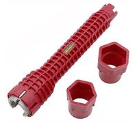 ANCLLO Chiave multiuso 8 in 1 per installazione di rubinetti e lavelli, strumento idraulico per WC, lavandino, bagno, cucina, impianto idraulico, rosso