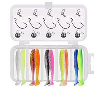 ANCLLO Kit di attrezzatura da pesca, esche morbide, ganci a vite, accessori per acqua dolce o salata, 15 pezzi