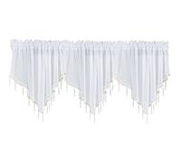 ANCLLO Mantovana per tenda a 3 pannelli, in voile trasparente con perline, 130 x 60 cm, colore: bianco